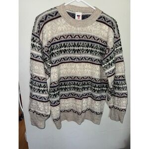 Vintage Sweater Bazaar Fair Isle Sweater Womens Medium Knit Pullover Beige USA‎